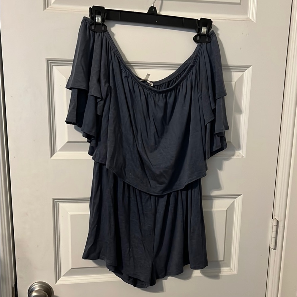 Chic Off-Shoulder Blue Romper